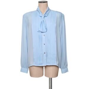 70's 80's SUMMERFIELD BAby Blue Button Up Tie Neck Blouse Top 16